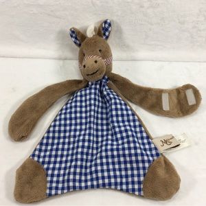 Maison Chic Pony Horse Blue White Gingham Brown Baby Pacifier Holder Lovey